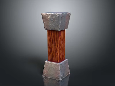 Decorative Column Featuring Riveted Metal Ends And Wooden Central Grain Texture 3d model
