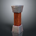 Decorative Column Featuring Riveted Metal Ends And Wooden Central Grain Texture