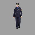 Man Dressed in Dark Blue Official Uniform With Cap and Badge Walking Steadily