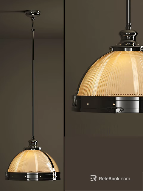 Elegant Modern Pendant Light With Beige Striped Lampshade And Black Metal Frame Design 3d model 