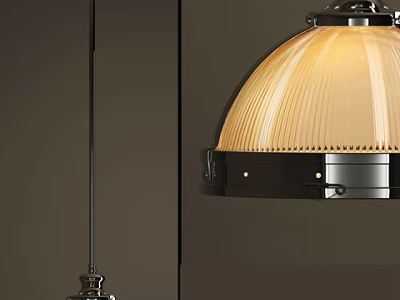 Elegant Modern Pendant Light With Beige Striped Lampshade And Black Metal Frame Design 3d model