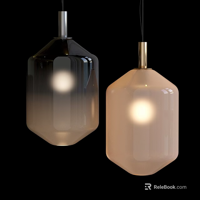 Modern Glass Pendant Lights With Octagonal Shape Smoky Gray And Cream Warm Glow 3d model 