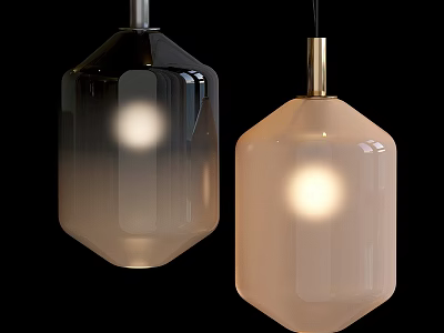Modern Glass Pendant Lights With Octagonal Shape Smoky Gray And Cream Warm Glow 3d model