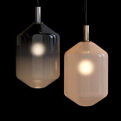 Modern Glass Pendant Lights With Octagonal Shape Smoky Gray And Cream Warm Glow 3d model