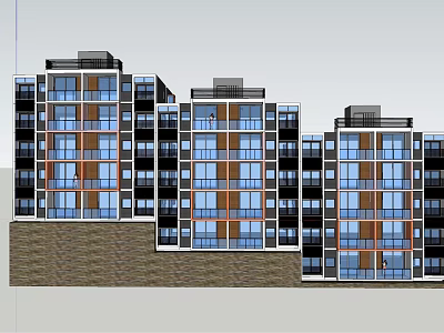 Modern Multi Story Apartment Building Exterior With Glass Windows And Slope Ground Design 3d model