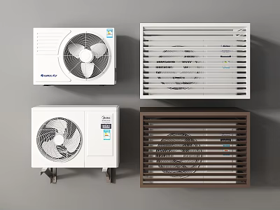Various Modern Air Conditioner Fan Designs With White And Brown Color Options For Home Use 3d model