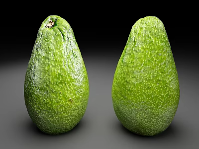 Fresh Ripe Green Avocados With Textured Skin On Dark Background 3d model