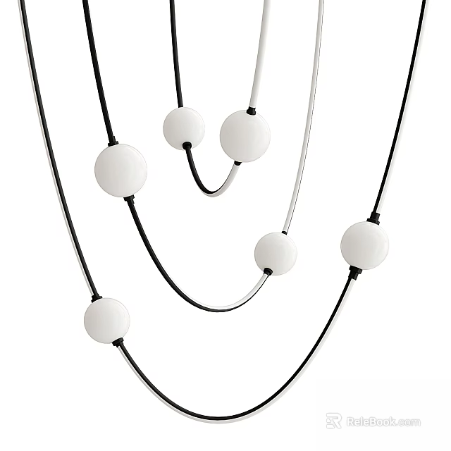 Modern Minimalist Chandelier With White Spheres And Black Hanging Cords 3d model 