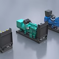 Industrial Equipment Collection Featuring Blue Green And Yellow Machinery Units