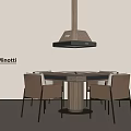 Minotti Modern Round Entertainment Table With Comfortable Chairs And Hanging Lamp 3d model