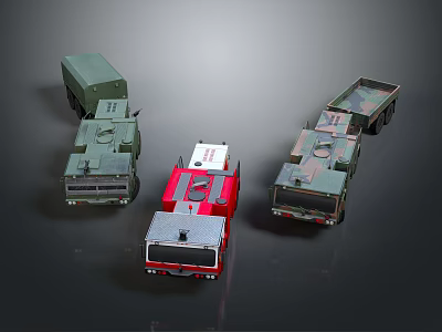 Assorted Model Trucks in Green Red and Camouflage Color Styles 3d model