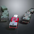 Assorted Model Trucks in Green Red and Camouflage Color Styles