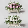 Elegant Pink Purple White Flower Arrangements in Decorative Vases with Greenery and Pearl Tassels