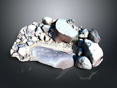 Decorative Stone And Wood Landscape Design With Natural Rocks And Sand Elements 3d model