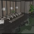 Natural Style Private Dining Room With Rock Background Lush Greenery And Wooden Table