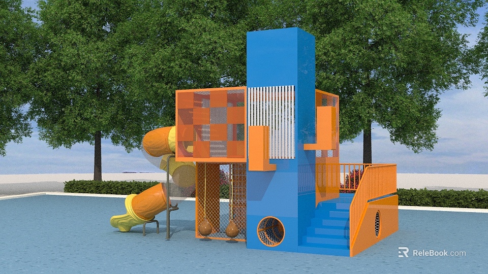 Colorful Playground Equipment With Slides And Stairs 3d model 