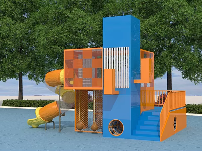 Colorful Playground Equipment With Slides And Stairs 3d model