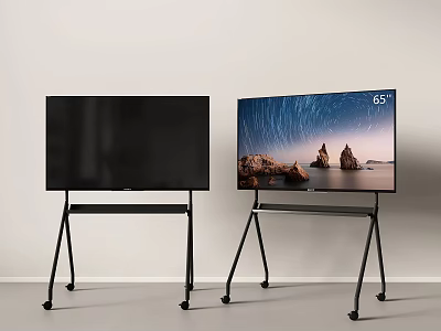 Two 65 Inch TVs on Black Rolling Stands Showcase Modern Display Setup 3d model
