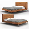 Modern Platform Bed Featuring Brown Headboard Gray Bedding And Metal Legs 3d model