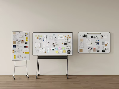 Creative Mood Boards On Easels With Sticky Notes And Design Elements 3d model