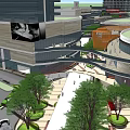 Modern Commercial Complex With Large Digital Screen Landscaped Gardens And Pedestrian Areas