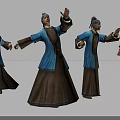 Ancient Style Game Movie Character in Blue Robe With Brown Lower Part and Various Poses