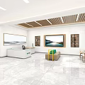 Modern Spacious Bright Bank Lobby Featuring ATMs Green Sofas Marble Floors And Counter 3d model
