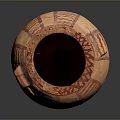 Hand Carved Clay Pot With Red Stripes Ear Shaped Handles And Textured Surface