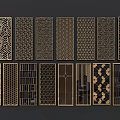 Multiple Modern Room Dividers With Gold Black Frames And Intricate Geometric Patterns