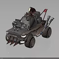 Rustic Decorated Car With Front Spikes Searchlight Red Flag And Exhaust Pipes