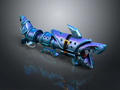 Futuristic Blue Mechanical Weapon With Shark Head Design And Metallic Details 3d model
