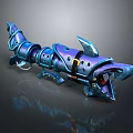 Futuristic Blue Mechanical Weapon With Shark Head Design And Metallic Details