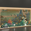 Traditional Chinese Landscape Art With Ancient Pavilions And Peace Theme Elements