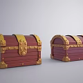 Red Vintage Treasure Chests With Golden Ornate Accents And Classic Design