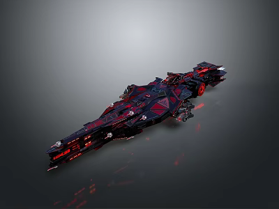 Futuristic Black Red SciFi Spaceship With Glowing Elements And Complex Structure 3d model