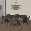 Modern Round Dining Table and Chair Box Table and Chair Round Table and Chair Chandelier 3d model