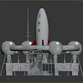 Silver Rocket With Circular Ring Structure And Spherical Components For Space Exploration