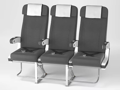 Public Chairs With Three in a Row Gray Seats White Headrests Metal Frames and Armrests 3d model