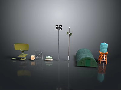 Computer Setup With Yellow Monitor Desktop Unit And Desk Lamp On Gray Background 3d model