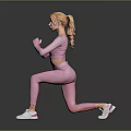 Woman In Pink Sportswear Doing Squat Exercise With White Sneakers On Gray Background