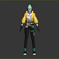 Stylish Futuristic Character and Fantasy Creature With Green Hat Yellow Coat and Black Pants