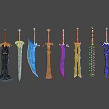 Colorful Decorative Swords With Various Designs And Unique Handle Details