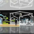 Modern Exhibition Hall Featuring Architectural Design Flowchart And Interactive Stand With Two People 3d model