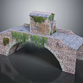 Stone Bridge With Small Building Green Vines And Cobblestone Arch Structure 3d model