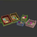 Wooden Storage Crates With Various Fresh Vegetables For Kitchen Use 3d model