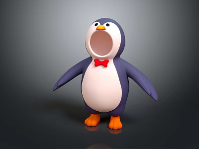 Cute 3D Cartoon Penguin Doll With Blue Body White Belly Red Bow Tie Orange Feet 3d model