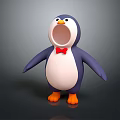 Cute 3D Cartoon Penguin Doll With Blue Body White Belly Red Bow Tie Orange Feet