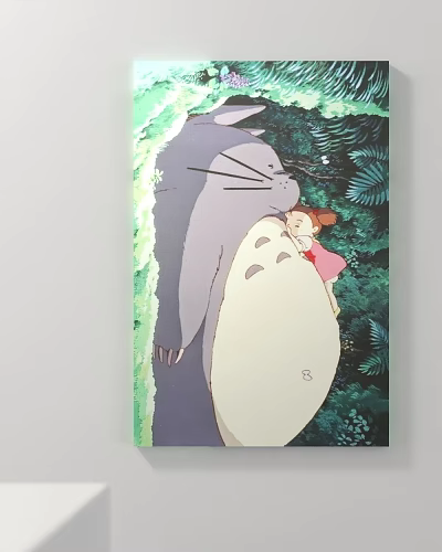 Animated Totoro Embracing Little Girl In Lush Green Forest Scenery 3d model