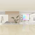 Modern Clothing Store Interior Featuring Mannequins Plant Decor Large Colorful Gradient Screen