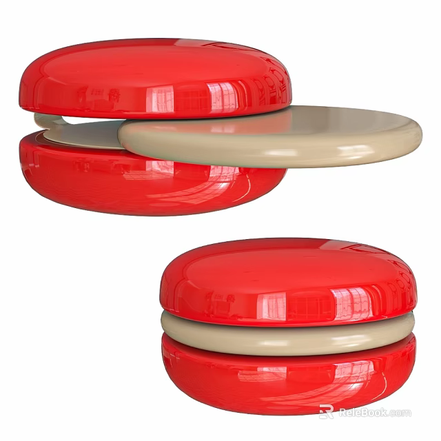 Red And Beige Modern Coffee Table With Circular Stacked Design And Glossy Surface 3d model